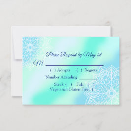 Blauwe en Blauwgroen Mandala Elegant Wedding RSVP- RSVP Kaartje