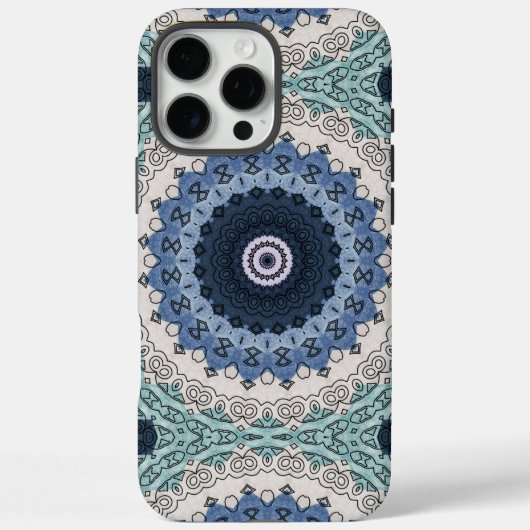 Blauwe en Blauwgroen Mandala met geometrische symm Case-Mate iPhone Case (Achterkant)