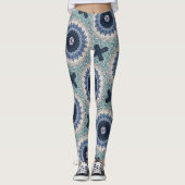 Blauwe en Blauwgroen Mandala met geometrische symm Leggings (Voorkant)