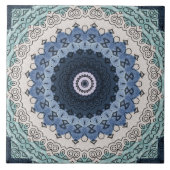 Blauwe en Blauwgroen Mandala met geometrische symm Tegeltje (Voorkant)