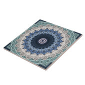Blauwe en Blauwgroen Mandala met geometrische symm Tegeltje (Zijkant)