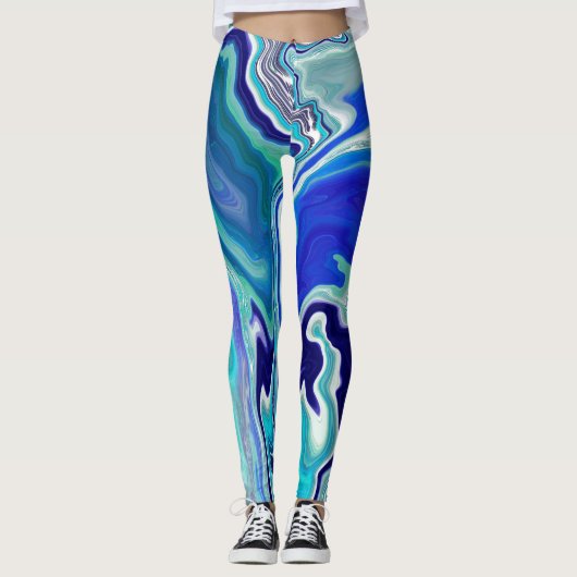 Blauwe en Blauwgroen marmergolven Leggings (Voorkant)