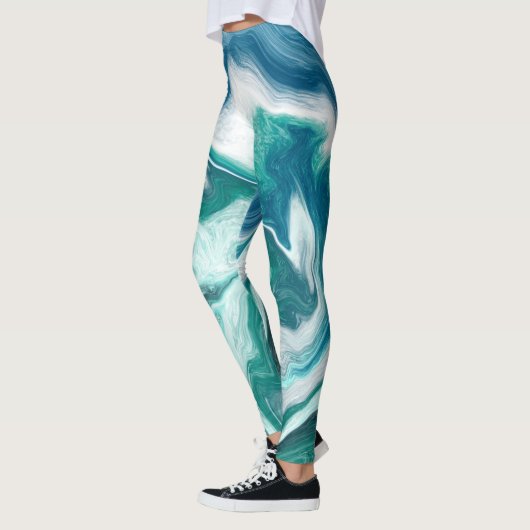 Blauwe en blauwgroen marmervocht KunstLeggings Leggings (Links)