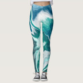Blauwe en blauwgroen marmervocht KunstLeggings Leggings (Voorkant)