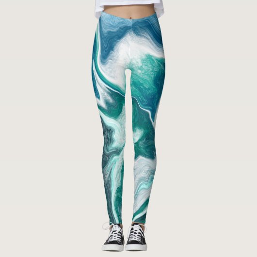 Blauwe en blauwgroen marmervocht KunstLeggings Leggings (Voorkant)