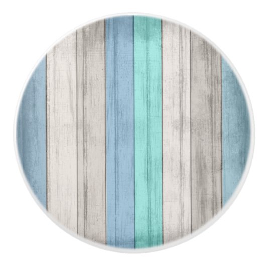 Blauwe en Blauwgroen Nautical Beach Houstripes Keramische Knop (Voorkant)