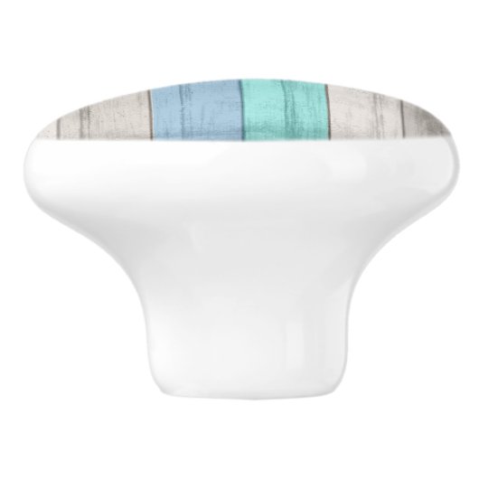 Blauwe en Blauwgroen Nautical Beach Houstripes Keramische Knop (Zijkant)