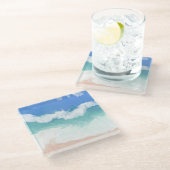 Blauwe en Blauwgroen oceaangolven Glazen Onderzetter (Schuin)