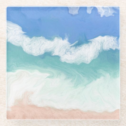 Blauwe en Blauwgroen oceaangolven Glazen Onderzetter (Voorkant)