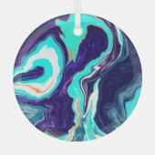 Blauwe en Blauwgroen oceaanwervelingen Vloeiende k Glas Ornament (Voorkant)