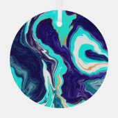 Blauwe en Blauwgroen oceaanwervelingen Vloeiende k Glas Ornament (Achterkant)