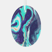 Blauwe en Blauwgroen oceaanwervelingen Vloeiende k Glas Ornament (Voorkant links)