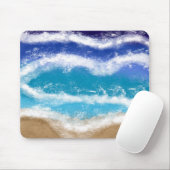 Blauwe en Blauwgroen Ocean Waves Sandy Beach Muismat (Met muis)