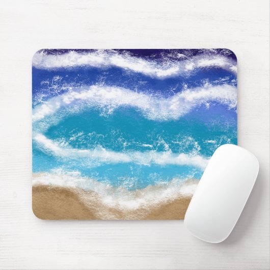 Blauwe en Blauwgroen Ocean Waves Sandy Beach Muismat (Met muis)