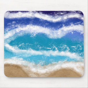 Blauwe en Blauwgroen Ocean Waves Sandy Beach Muismat
