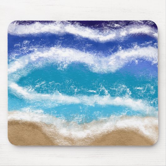 Blauwe en Blauwgroen Ocean Waves Sandy Beach Muismat (Voorkant)