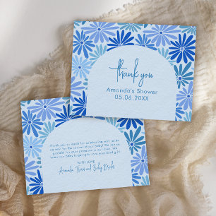 Blauwe en Blauwgroen Retro Bloemen Groovy Baby Fla Bedankkaart