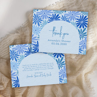 Blauwe en Blauwgroen Retro Bloemen Groovy Baby Fla Bedankkaart