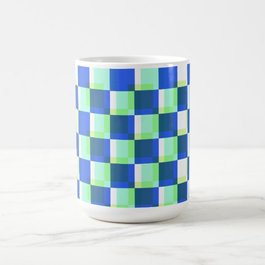 Blauwe en Blauwgroen Retro Square Art Mok Cup (Center)