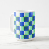 Blauwe en Blauwgroen Retro Square Art Mok Cup (Voorkant links)