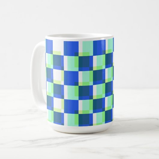 Blauwe en Blauwgroen Retro Square Art Mok Cup (Voorkant links)