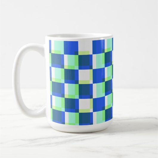 Blauwe en Blauwgroen Retro Square Art Mok Cup (Links)