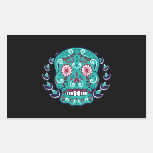 Blauwe en Blauwgroen suikerriet Lekel Leaf Rechthoekige Sticker (Voorkant)