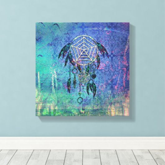 blauwe en Blauwgroen verdamper Canvas Afdruk (Insitu (Houten vloer))