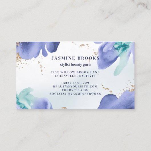 Blauwe en Blauwgroen Waterverf Abstract Visitekaartje (Achterkant)