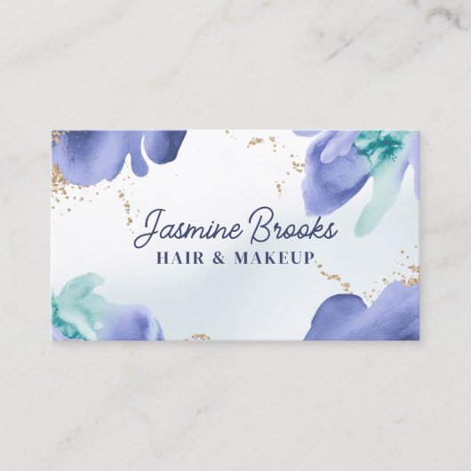 Blauwe en Blauwgroen Waterverf Abstract Visitekaartje (Voorkant)