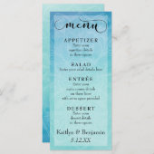 Blauwe en Blauwgroen Waterverf met het Mandala Wed Menu (Voorkant / Achterkant)