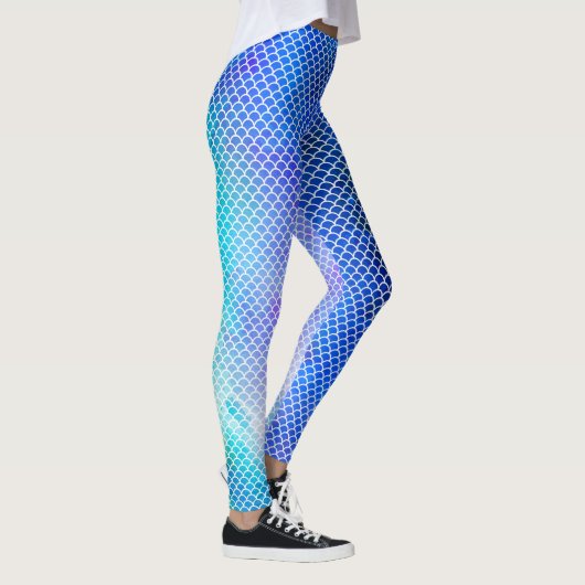 Blauwe en Blauwgroen Zeemeermin Waterverf Leggings (Rechts)