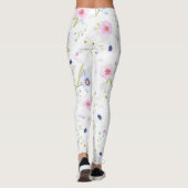 Blauwe en Bleke roze bloemen Leggings (Achterkant)