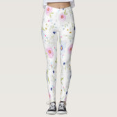 Blauwe en Bleke roze bloemen Leggings (Voorkant)