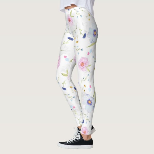 Blauwe en Bleke roze bloemen Leggings (Links)