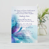  Blauwe en Bloemen Abstracte Huwelijksuitnodiging Kaart (Staand voorkant)