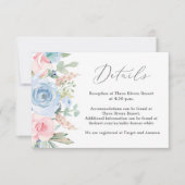 Blauwe en blozende details trouwkaart RSVP kaartje (Voorkant)
