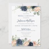 Blauwe en Blush Floral Bridal Luncheon Invitation Kaart (Voorkant)