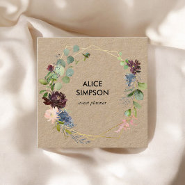 Blauwe en Bourgondische Floral Geometrische Kraft Vierkante Visitekaartje