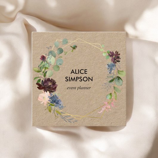 Blauwe en Bourgondische Floral Geometrische Kraft Vierkante Visitekaartje