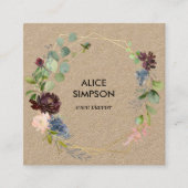 Blauwe en Bourgondische Floral Geometrische Kraft Vierkante Visitekaartje (Voorkant)