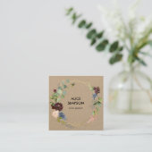 Blauwe en Bourgondische Floral Geometrische Kraft Vierkante Visitekaartje (Staand voorkant)