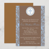 Blauwe en bruine baptisme/Christening Uitnodiging (Voorkant / Achterkant)