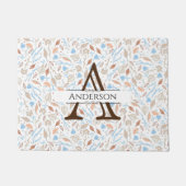 Blauwe en bruine bladeren | Monogram Herfst Deurkl Deurmat (Voorkant)