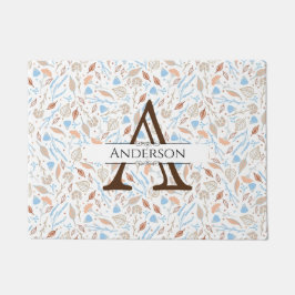 Blauwe en bruine bladeren | Monogram Herfst Deurkl Deurmat