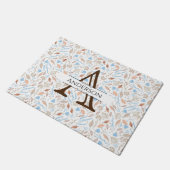 Blauwe en bruine bladeren | Monogram Herfst Deurkl Deurmat (Schuin)