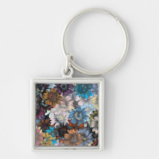 Blauwe en bruine bloem sleutelhanger (Voorkant)