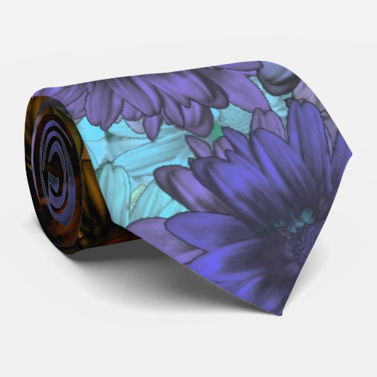 Blauwe en bruine bloem stropdas (Opgerold)