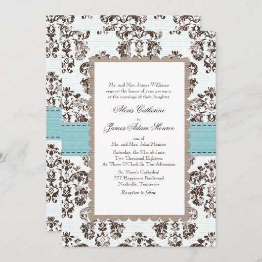 Blauwe en bruine bruine bruingevechtsuitnodigingen kaart (Voorkant / Achterkant)