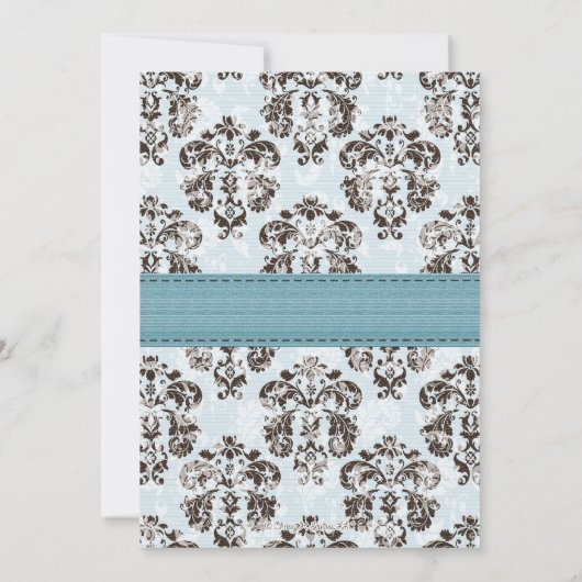 Blauwe en bruine Damask Baby Shower-uitnodigingen Kaart (Achterkant)